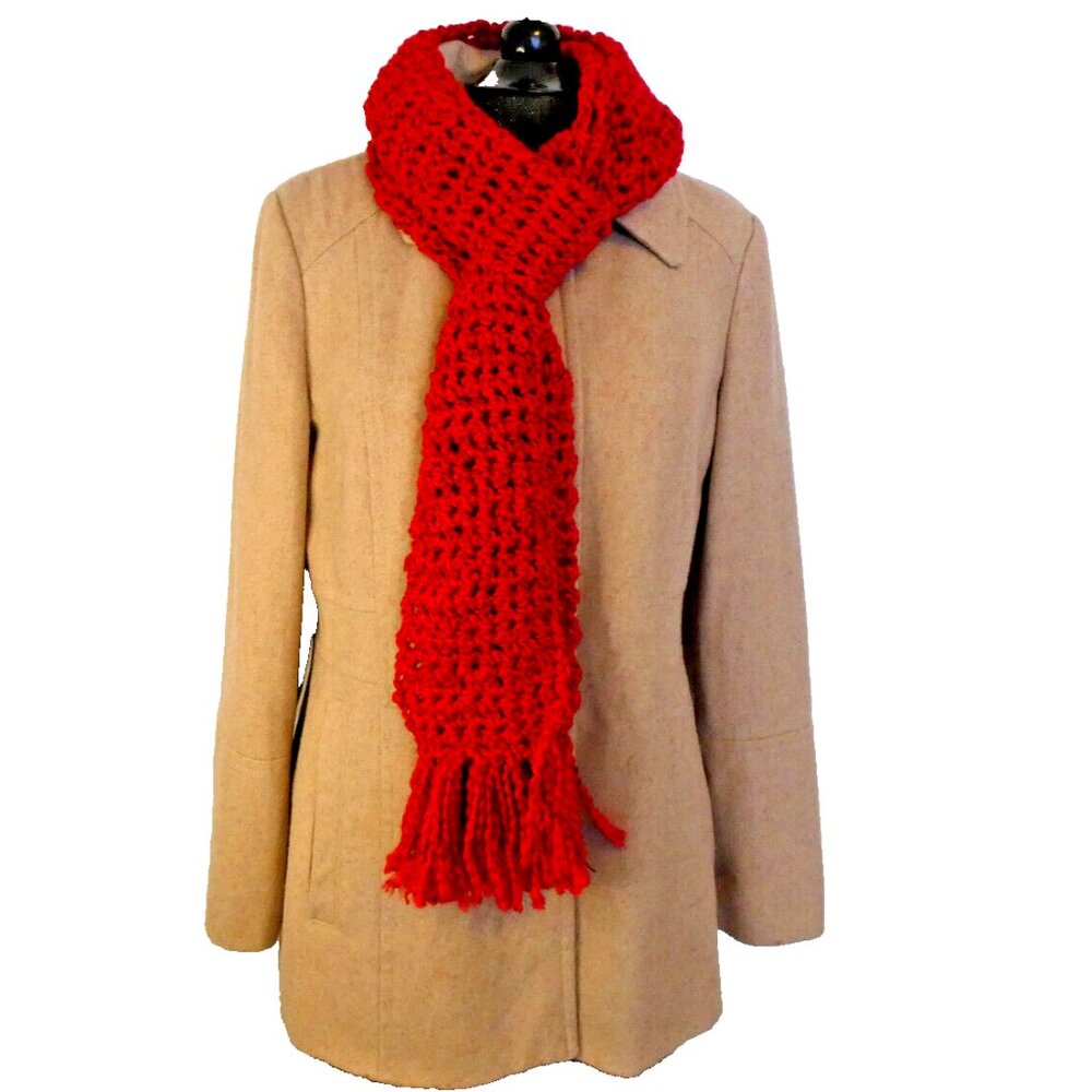 Colorful Red Scarf 81x5 Extra Long Handmade Crochet Knit Power Gorgeous Wrap